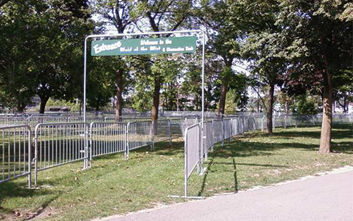 Crowd control barrier for park entrance